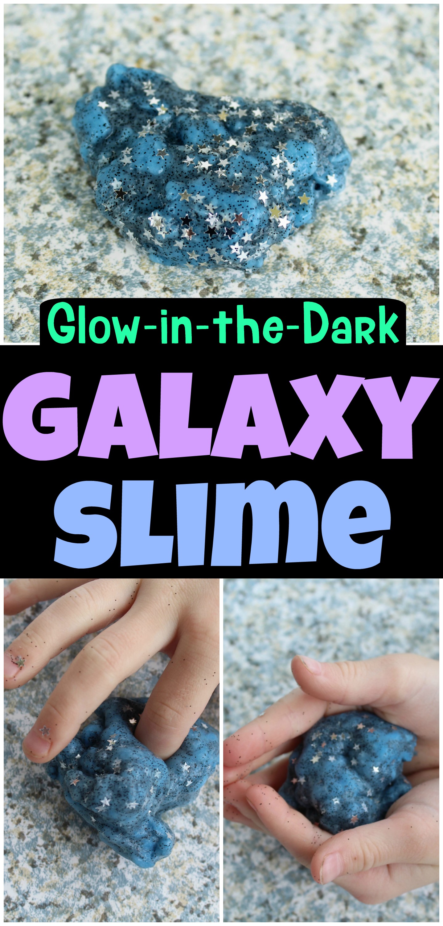 Glow in the Dark Galaxy Slime, Easy slime recipe, borax free slime recipe, DIY Slime Recipe, glow in the dark slime, galaxy slime recipe, 