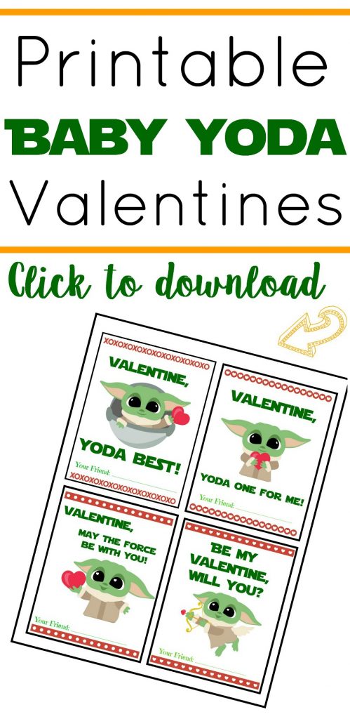 Printable Baby Yoda Valentines, Baby Yoda Valentine's Day Cards
